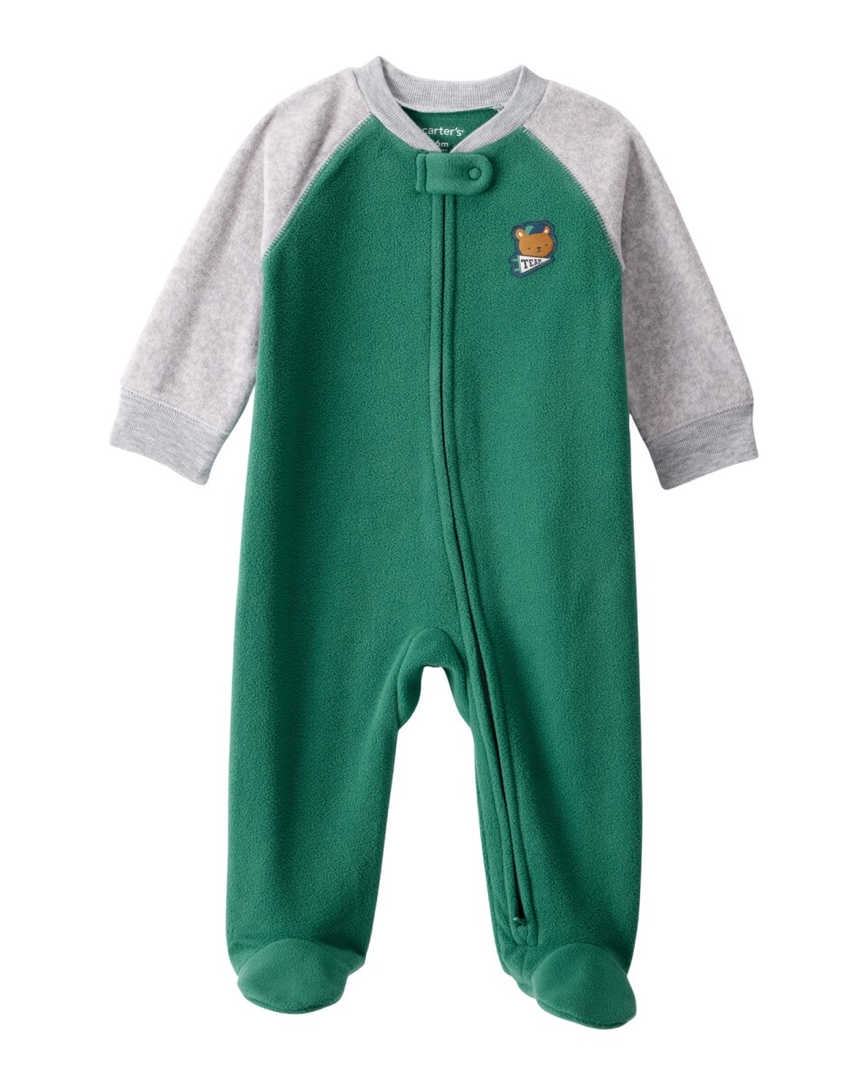 Pijama una pieza de micropolar, con pie, estampa oso 