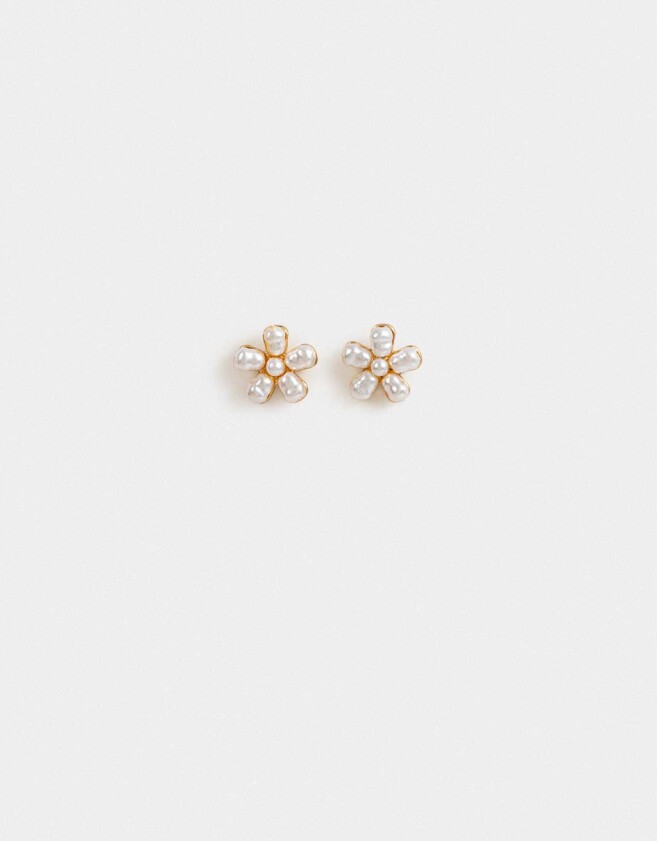 Aros Pasantes Flores Aros Pasantes Flor Con Perlas - Dorado