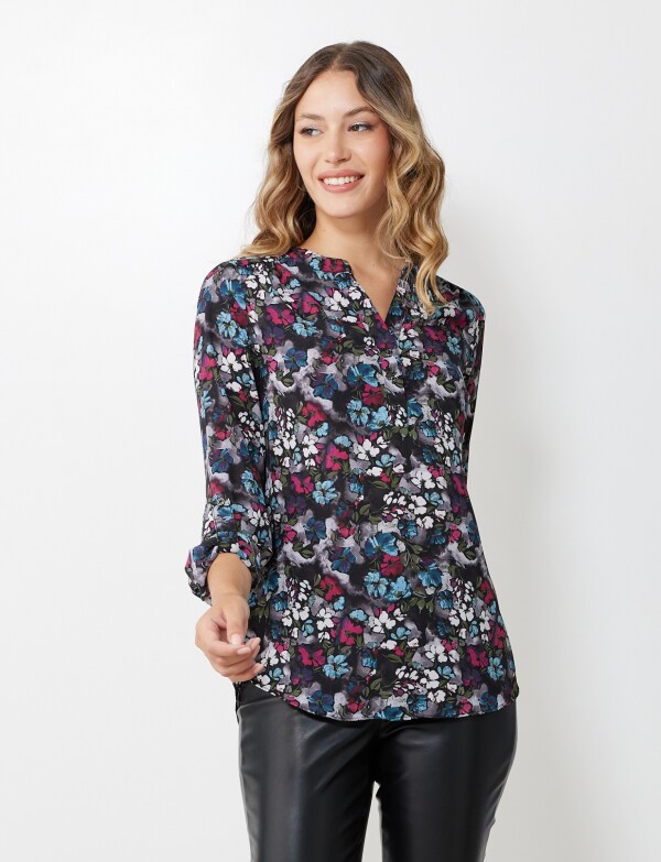 Blusa Botones Printed NEGRO/MULTI