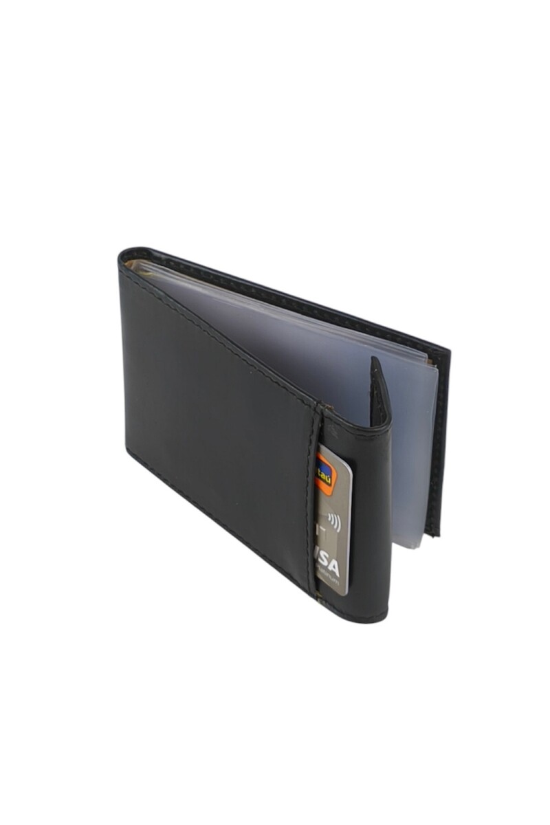 Tarjetero de Cuero con Separadores Transparentes Negro