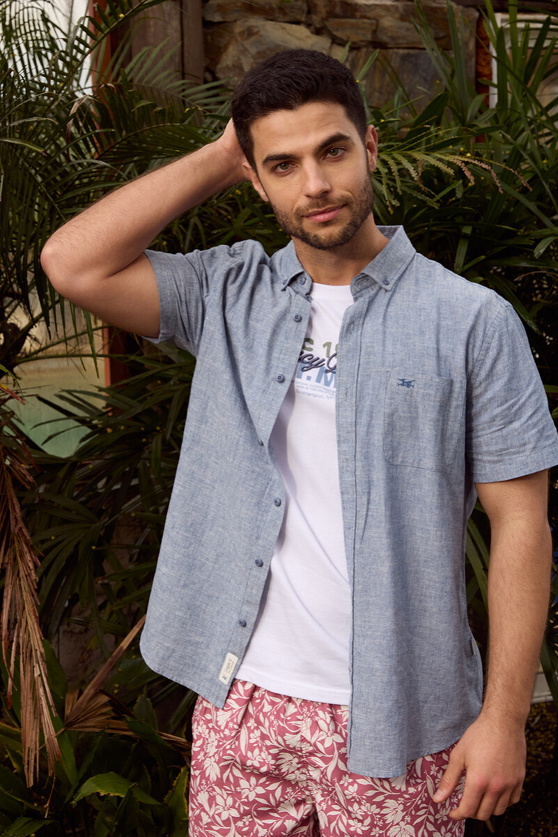 CAMISA DE LINO LISA - Denim 