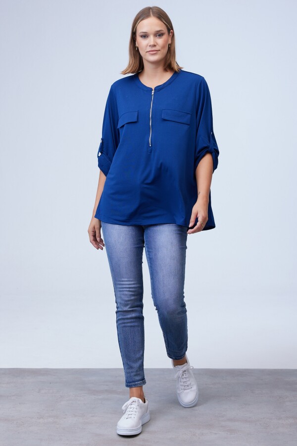 Blusa Oversize Zip AZUL