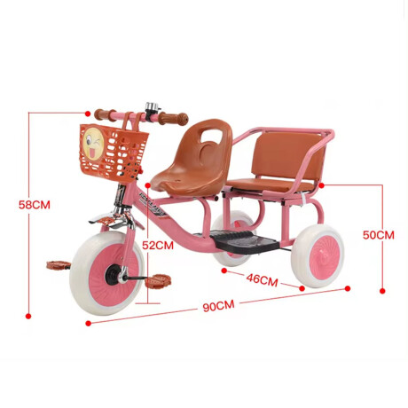 Triciclo Retro Asiento Trasero Canasto Coche Infantil Doble Rosa