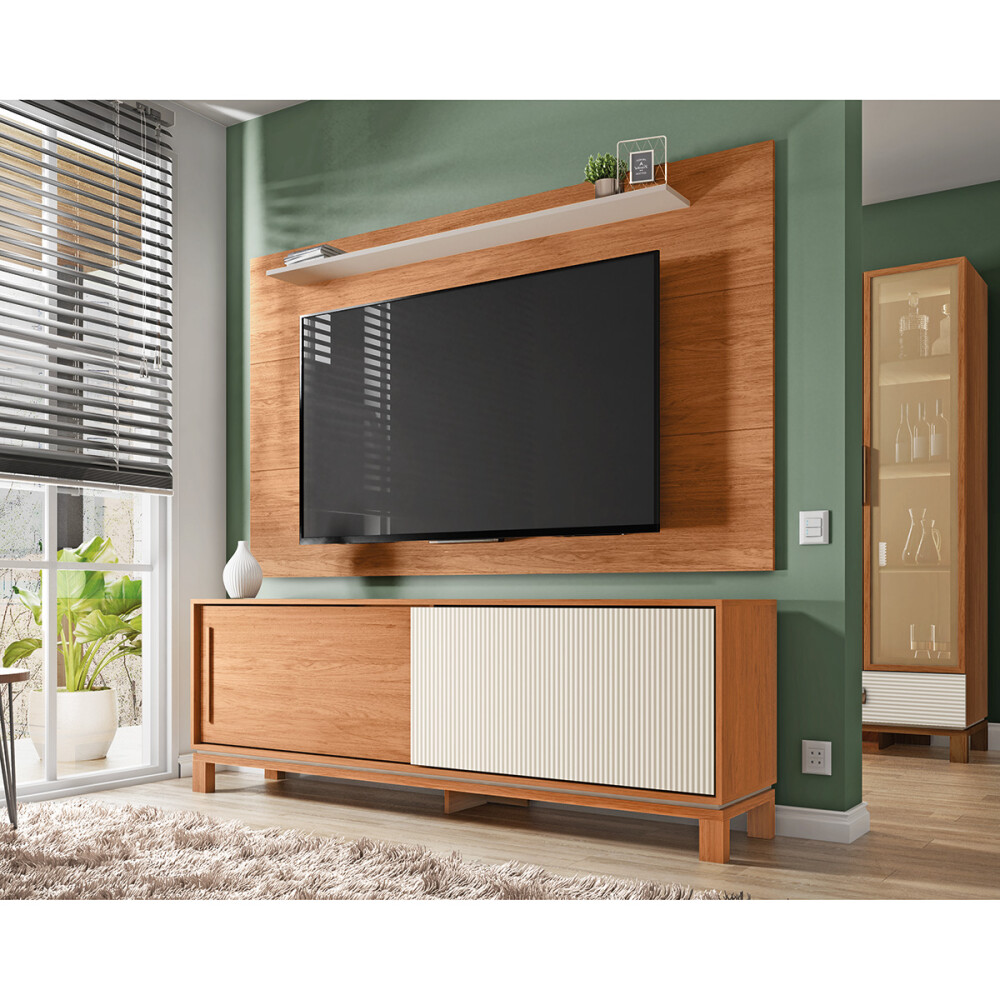 COMBO FLORA (RACK + PANEL DE PARED)" 1.8 COLOR FREIJO/ OFF WHITE MR Combo Flora (rack + Panel De Pared)" 1.8 Color Freijo/ Off White Mr