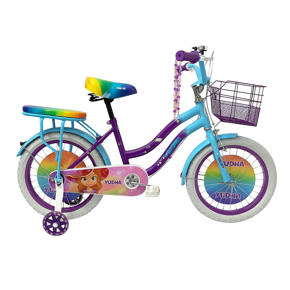 Bicicleta Rodado 16 Multicolor Canasto y silla trasera Violeta