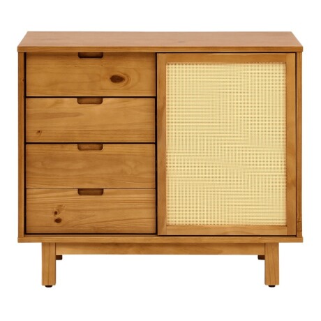 CÓMODA DE MADERA 4 CAJONES CON PUERTA CORREDIZA DE RATÁN CÓMODA DE MADERA 4 CAJONES CON PUERTA CORREDIZA DE RATÁN