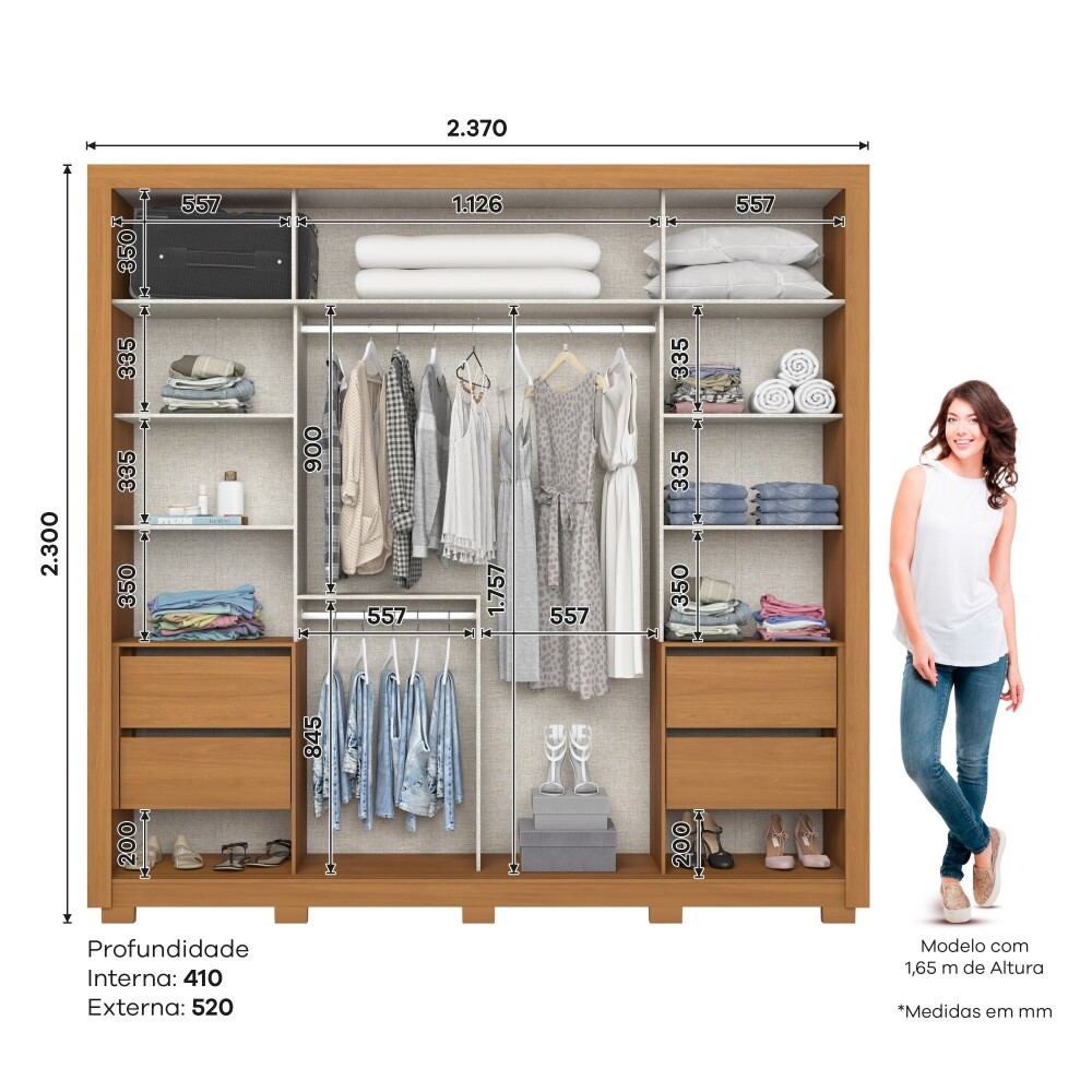ROPERO SINTRA 2 PUERTAS 4 CAJONES INTERNOS 2 ESPEJOS GUARDARROPA CLOSET ARMARIO OFF WHITE