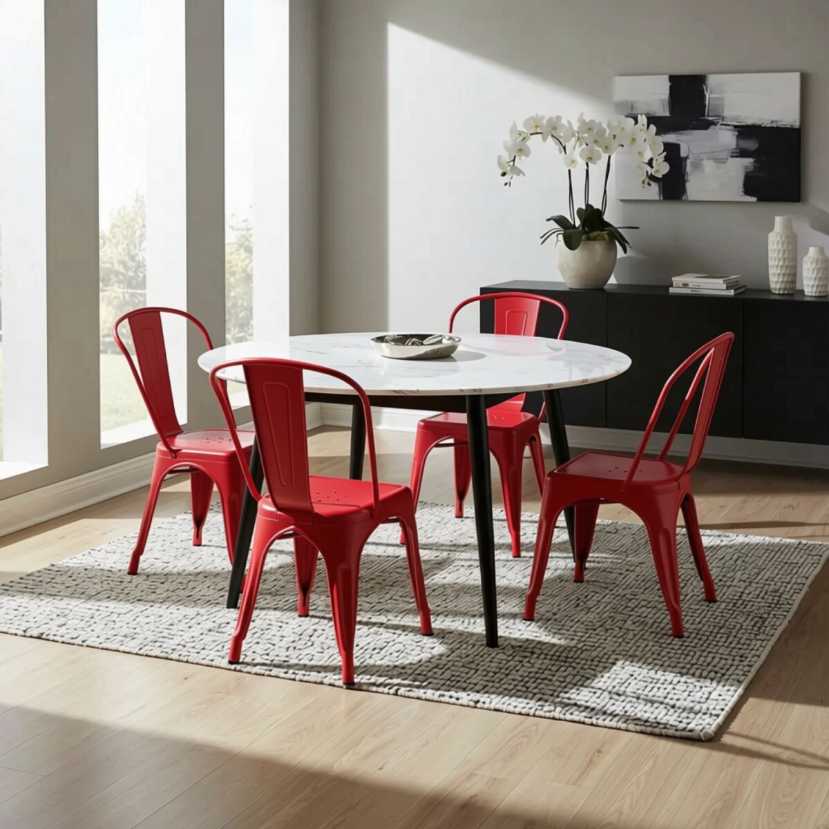 Pack 4 Sillas Tolix Lumax Metálicas Para Comedor Y Cocina Diseño Retro Resistente - Rojo 