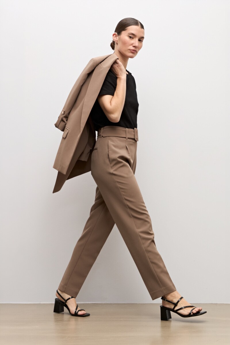Pantalón sastrero con cinturón - topo 