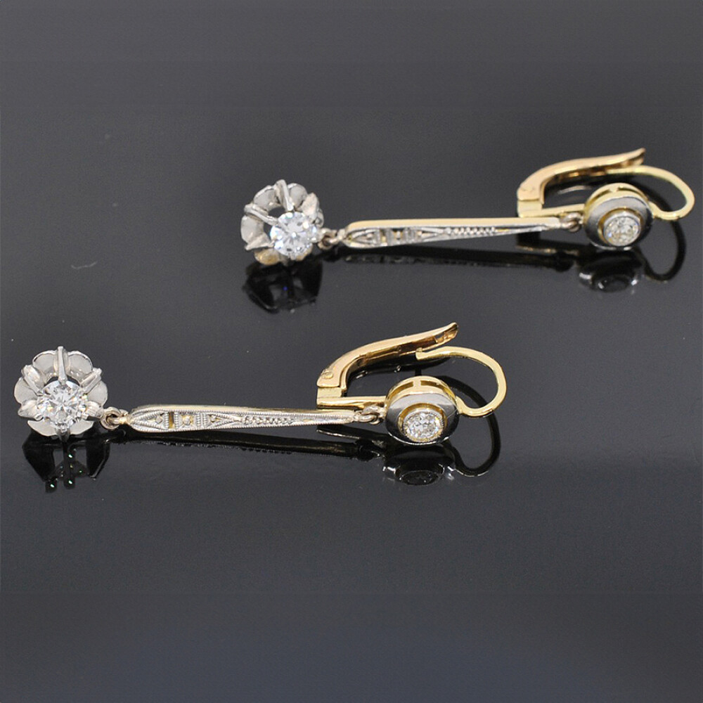 Caravanas Antiguas En Oro 18K Y Brillantes Caravanas Antiguas En Oro 18K Y Brillantes