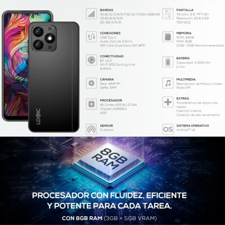 Celular Logic L68C LTE 64GB con auriculares incluidos V01