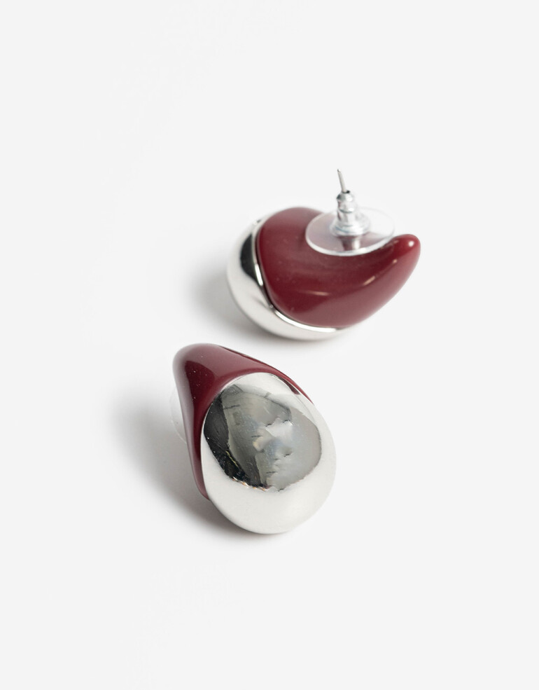 Aros Colgantes Cortos Color Aros Gotas Resina Y Metal - Rojo Burdeaux