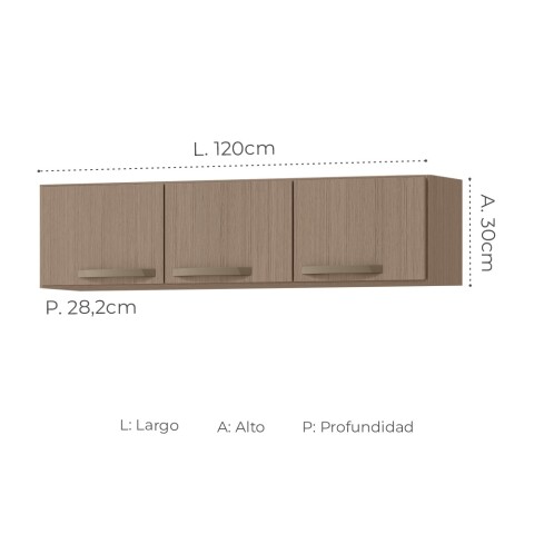 Aéreo Alacena Modular Tres Puertas Asas Polipropileno MX - MDP Noce