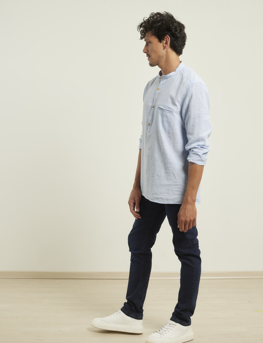 012105 CAMISA HARRINGTON LABEL DE LINO Celeste