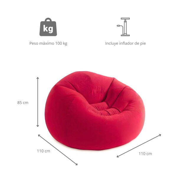 Puff Sillón Inflable de Pvc Con Respaldo Color Rojo + Inflador Puff Sillón Inflable de Pvc Con Respaldo Color Rojo + Inflador