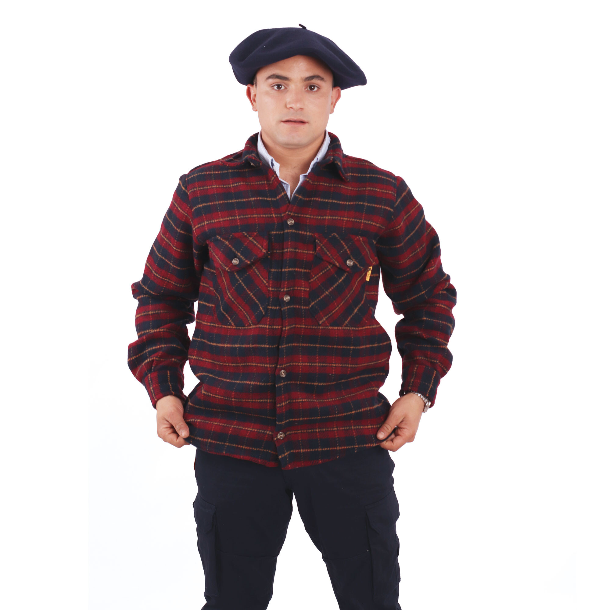 Camisa de Tartan 100 Lana caballero Roja Azul
