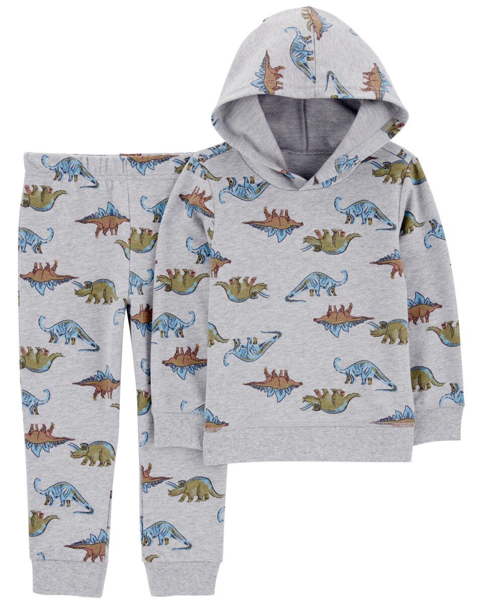Set dos piezas de algodón, pantalón y buzo con capucha, diseño dinos 