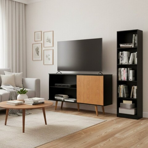 Combo de living Rack de Tv Zenith y Biblioteca Multiusos Anita - Negro Combo de living Rack de Tv Zenith y Biblioteca Multiusos Anita - Negro