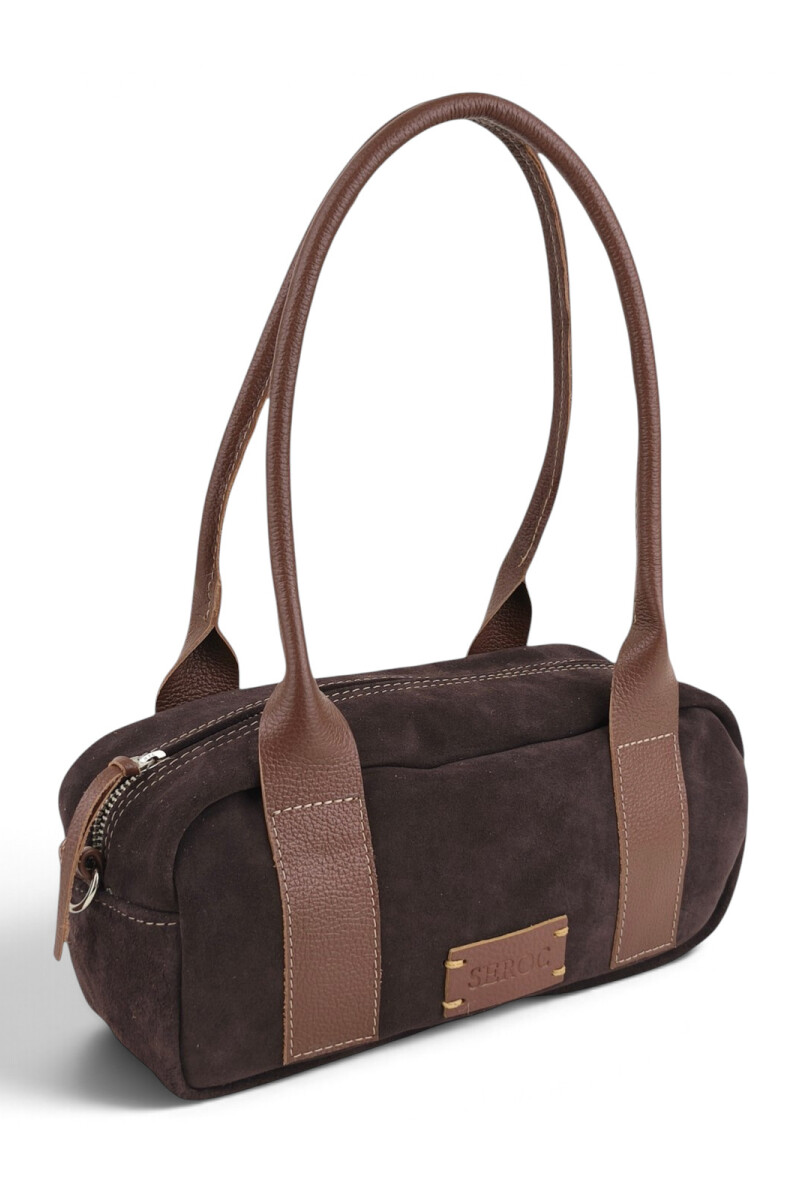 Cartera Baguette en cuero con gamuza Chocolate