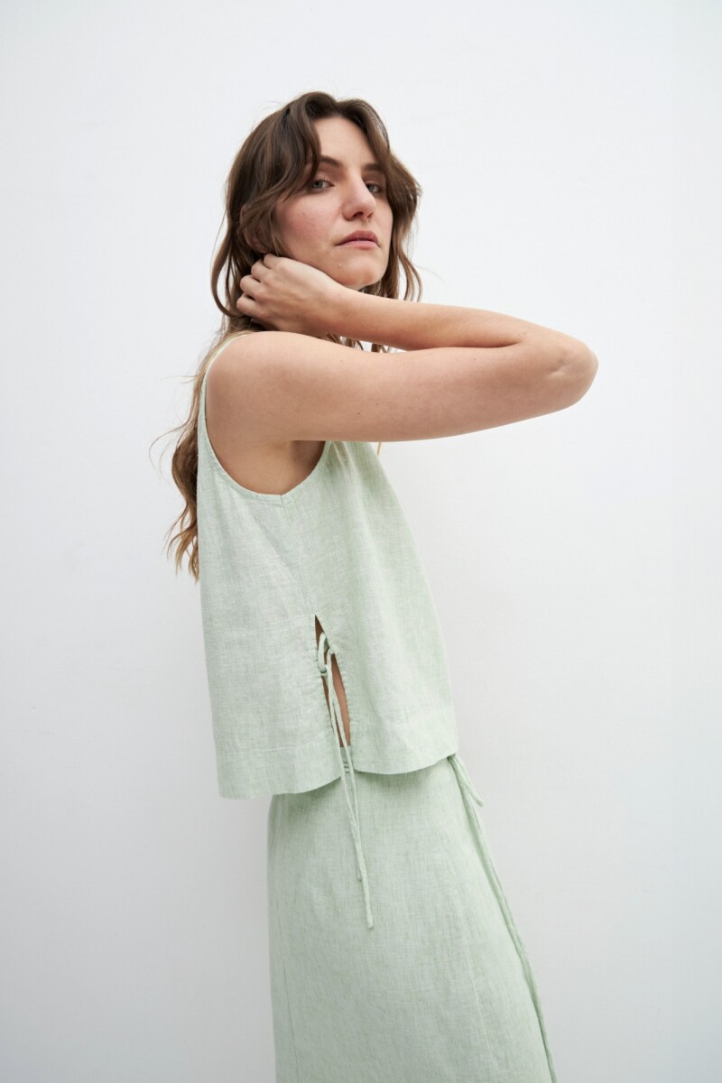 Blusa de lino lazos laterales - verde manzana 