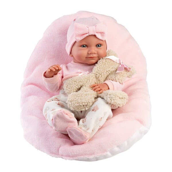 Muñeca Llorens LLoron Nico Recién Nacido Cama Gris Mama Papa Modelo Nica Rosa