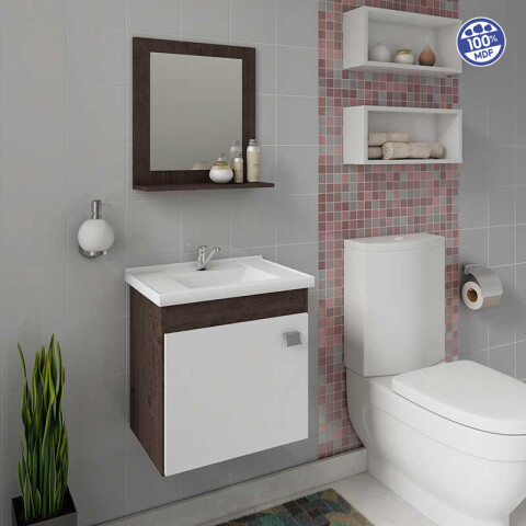 Mueble De Baño Mgm Iris Con Lavabo Blanco Y Mueble Café/blanco Mueble De Baño Mgm Iris Con Lavabo Blanco Y Mueble Café/blanco