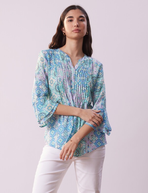 Blusa Plisada MULTI/VERDE AGUA