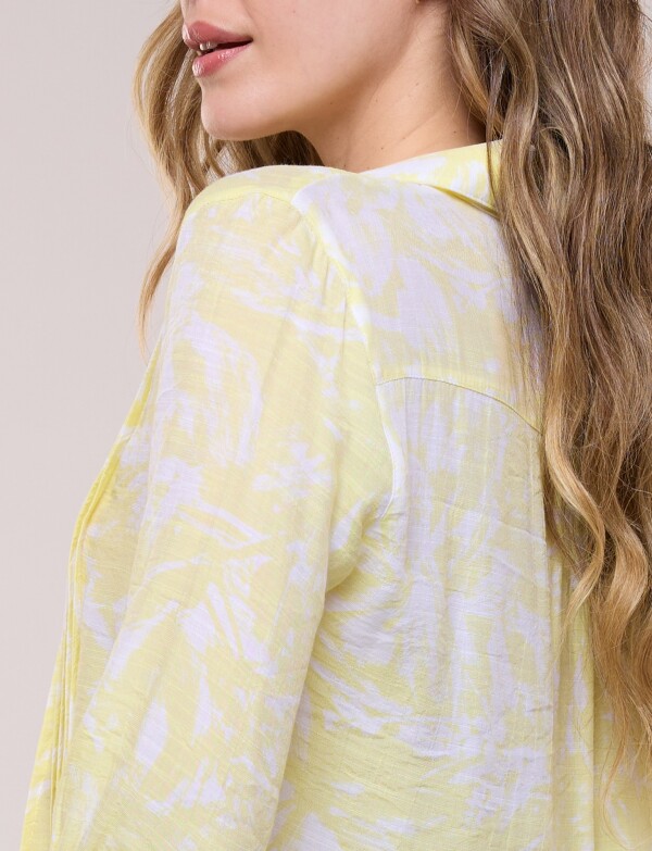 Blusa Estampada Pincelada Con Alforzas AMARILLO