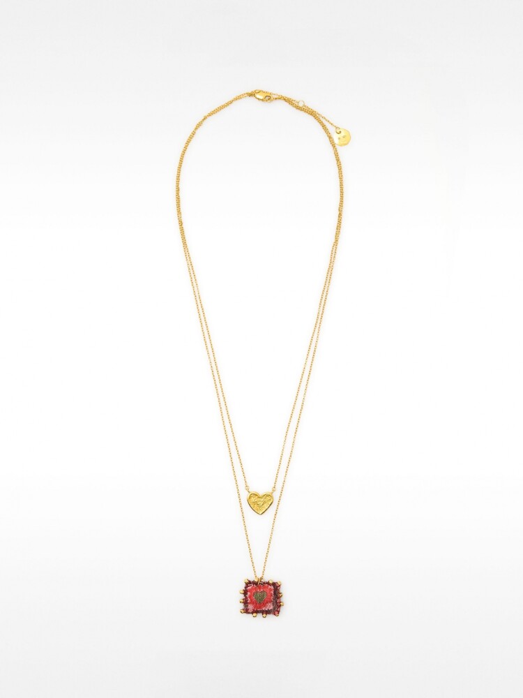 Collar Doble Con Colgantes De Corazón - Plata De Ley 925 rosa