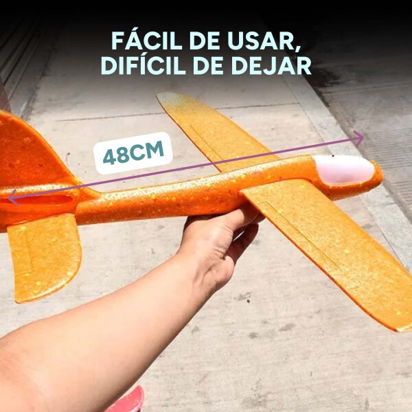 Avion Planeador Cometa Espuma Con Luces Led 48 Cm Lanzable Color Naranja