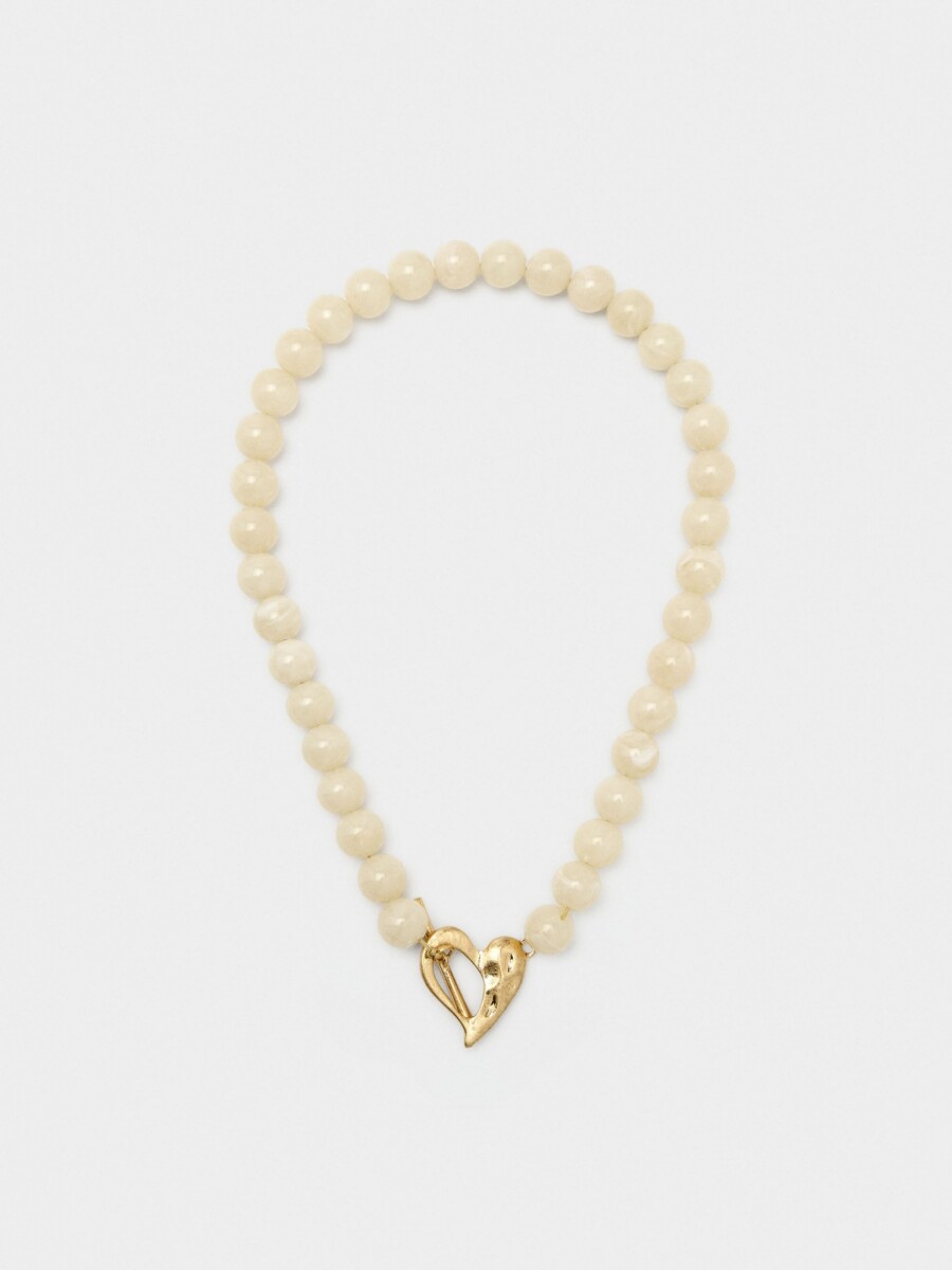Collar Corto Con Cuentas Efecto Piedra beige