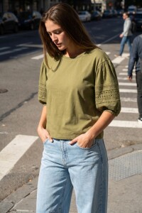 Remera Algodón Combinada Oliva