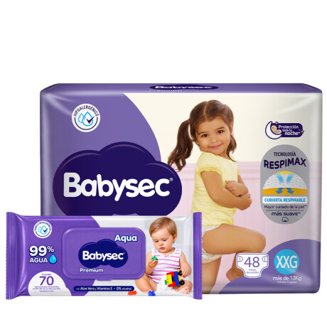 Pack Pañales Babysec Premium Jumbo Pack XXG 48 Unidades + Toallitas Premium 99% Agua 70 Unidades Pack Pañales Babysec Premium Jumbo Pack XXG 48 Unidades + Toallitas Premium 99% Agua 70 Unidades