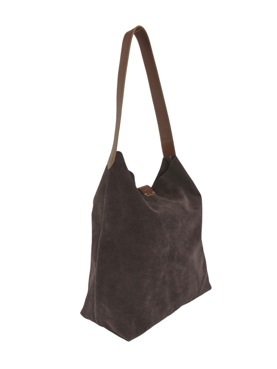 Tote bag de cuero con gamuza - Chocolate 