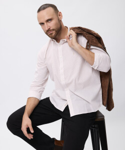 Camisa m/l microcuadros beige