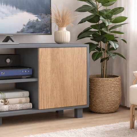 Rack TV Luka 120 cm Grafito con Puertas Miel – Hasta 50” con Patas y 2 Nichos Rack TV Luka 120 cm Grafito con Puertas Miel – Hasta 50” con Patas y 2 Nichos