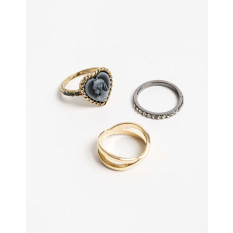 Set De Anillos Antique Gold Combinacion Multicolor