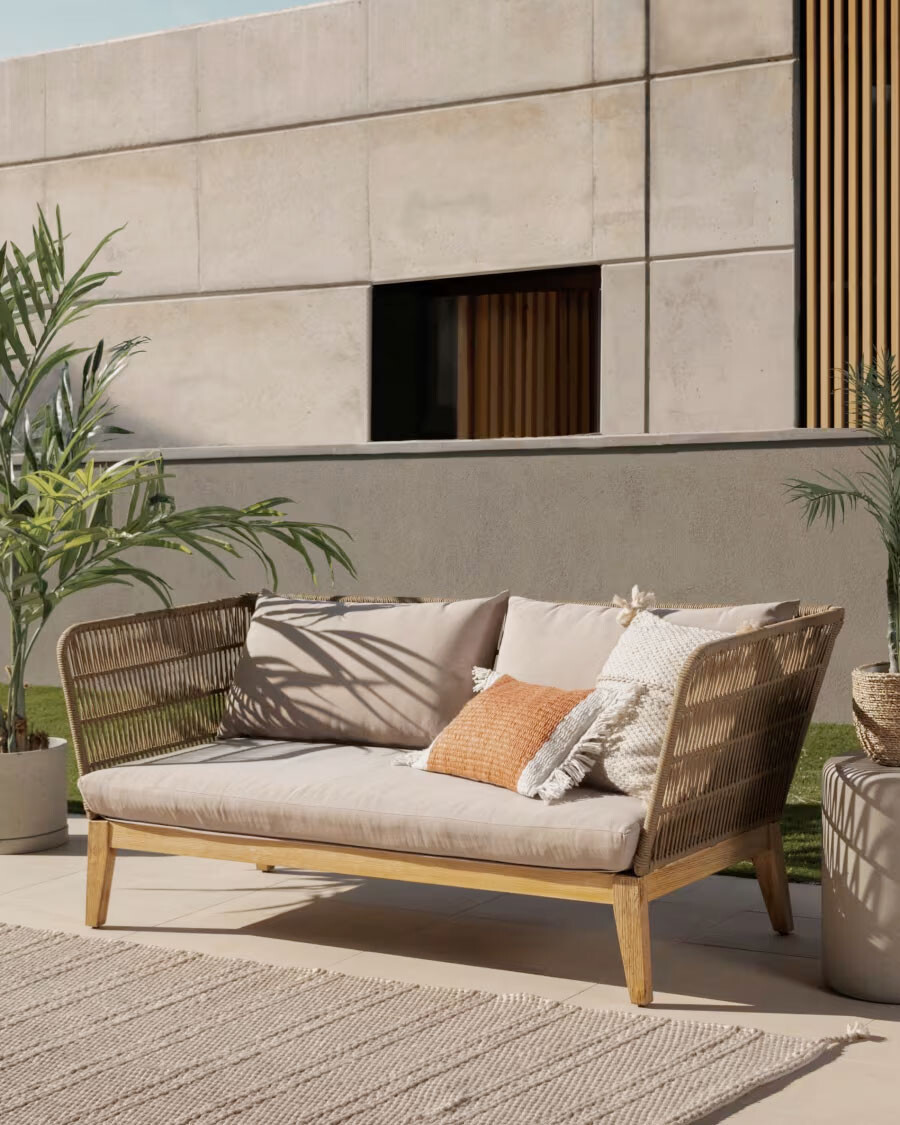 Sofá Belleny 3 plazas cuerda beige y madera maciza de acacia 176 Sofá Belleny 3 plazas cuerda beige y madera maciza de acacia 176