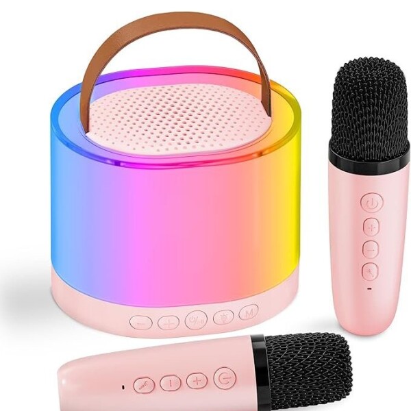 Parlante Set Karaoke Portátil X2 Micrófonos Bluetooth Led Ax Variante Color Rosa