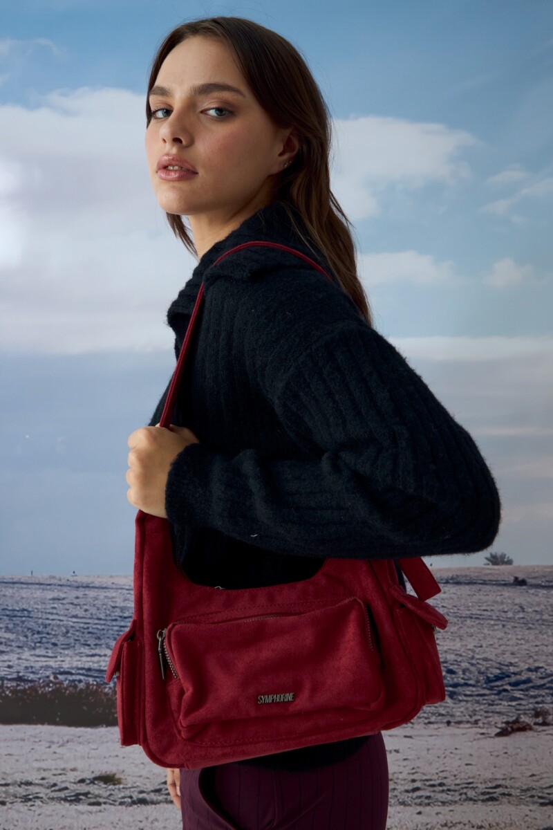 Cartera de hombro suede bolsillos - rojo 