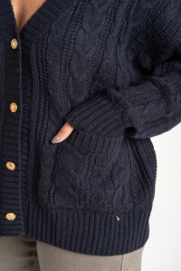 Cardigan Texturado Lana Azul Oscuro