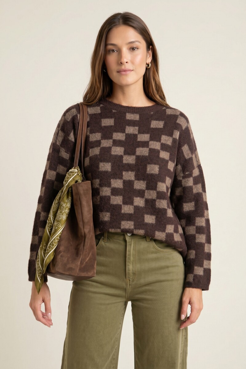 Sweater Intarsia Cuadros Chocolate