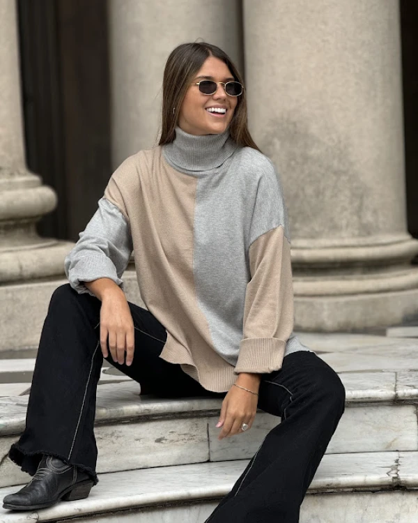 Polera Combo beige y gris