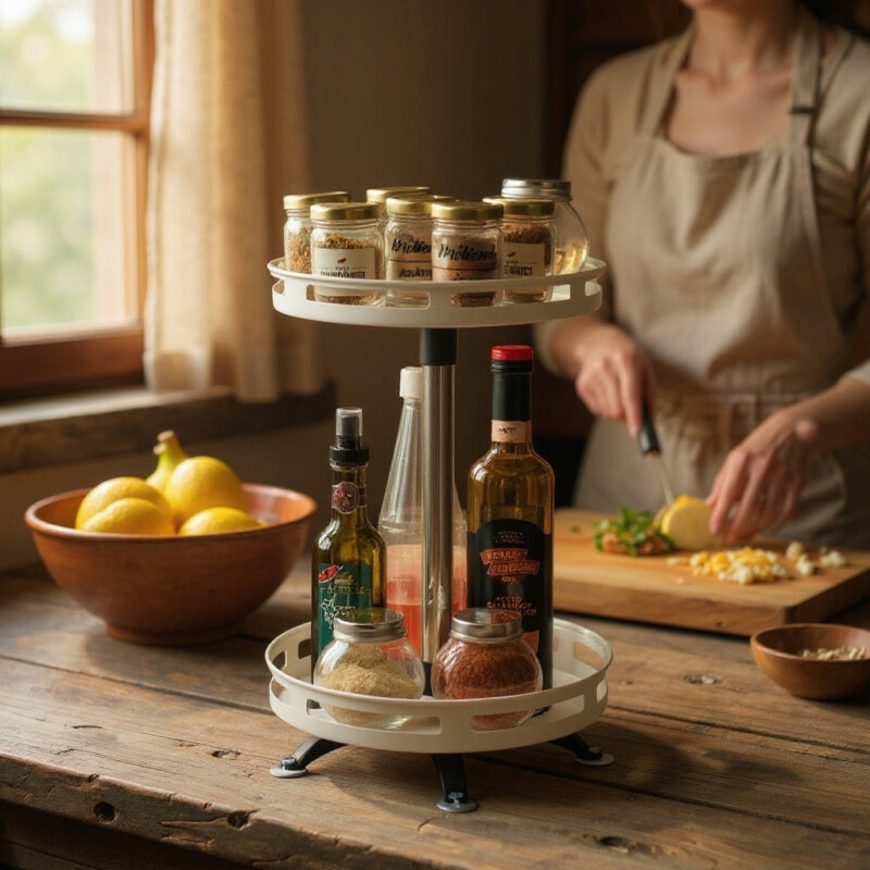 Bandeja Giratoria 2 niveles Organizador de Especias Blanco