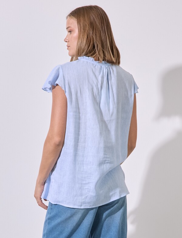 Blusa Lino Frunces CELESTE