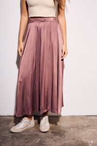 Falda Saten Pliegues Rosa