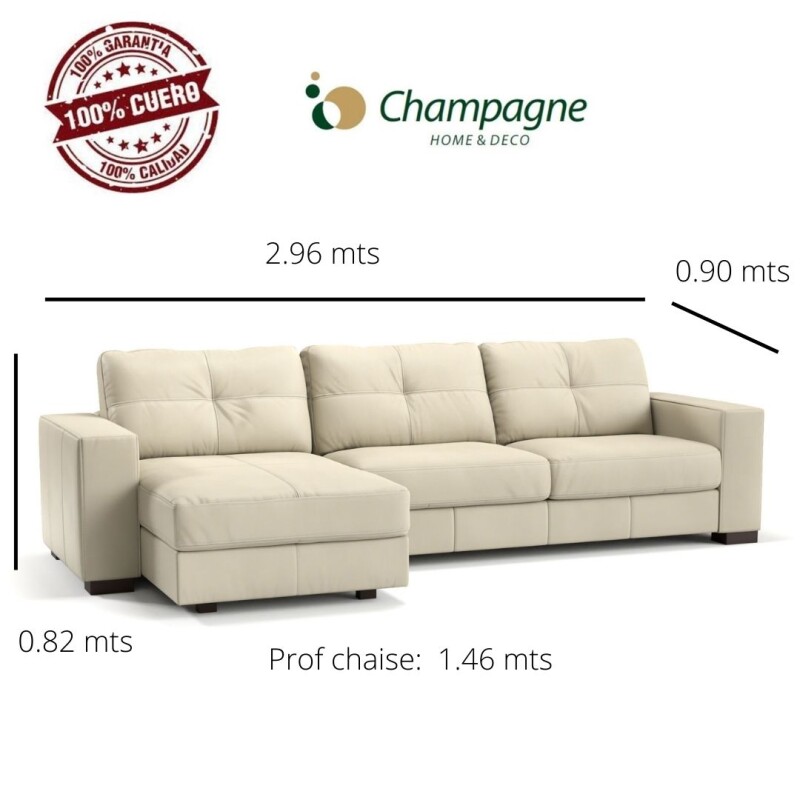 SOFA 100% CUERO - MODELO DOMINI - 3 CUERPOS + CHAISE - PERLA MATE SOFA 100% CUERO - MODELO DOMINI - 3 CUERPOS + CHAISE - PERLA MATE