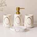 JUEGO DE ACCESORIO PARA BAÑO - CERAMICA 4 PIEZAS BLANCO/DORADO JUEGO DE ACCESORIO PARA BAÑO - CERAMICA 4 PIEZAS BLANCO/DORADO