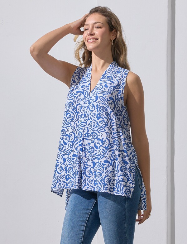 Blusa Printed BLANCO/AZUL