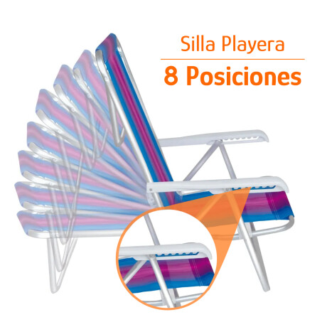 Silla Recli Alum 8Pos 100kg + Mesa Lateral Port Divisiones Celeste/fucsia